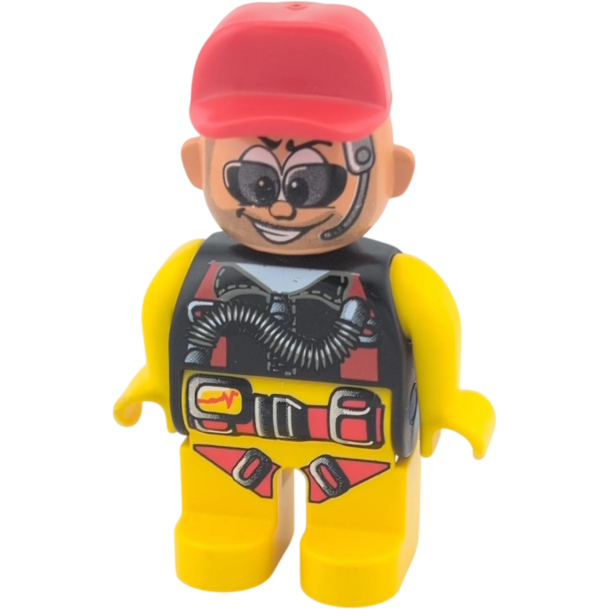 Lego Duplo 4555 Mann Roboter Rennfahrer Wheeler mit Bascecap Sonnenbrille Headset Schwarz Rot Gelb